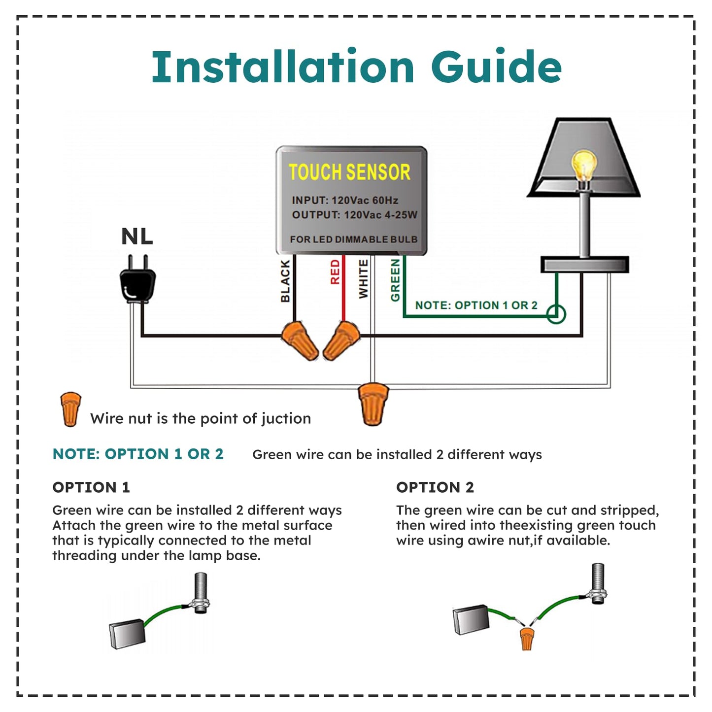 Touch Lamp Control Module 3 Way Dimmable Touch Lamp Sensor Replacement with Wiring Caps, Touch Lamp Switch Replacement Kits Touch Dimmer Switch for Lamp Fit Dimmable LED Bulbs