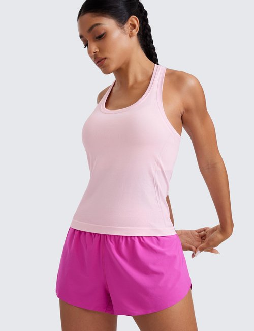 CRZ YOGA Seamless Racerback Tank Tops for Women - Gym Workout Athletic Running Sleeveless Shirts Breathable Scoop Neck Strawberry Pink Small