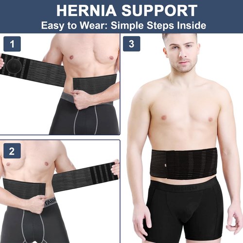 FDFuZhao Umbilical Hernia Belt for Men & Women, Abdominal Support Binder with Hernia Support Pad, Adjustable Truss Support, Black, L