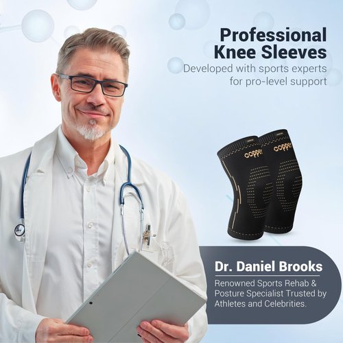 Janustar Copper Knee Braces for Men & Women – Knee Compression Sleeves for Pain Relief, Arthritis, Sports and Recovery
