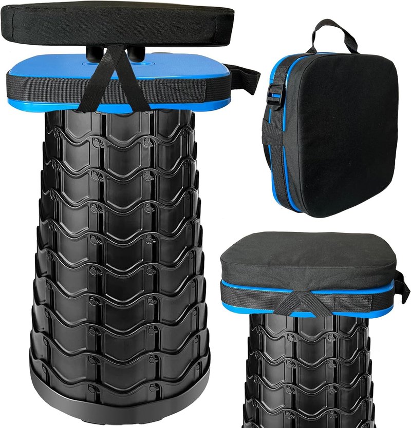 Outward Gear Portable Collapsible Stool Set - Heavy Duty Square Foldable Stool + Thick Seat Cushion - 550lbs Load Capacity for Camping Travel Picnic Gardening (Blue/Black)