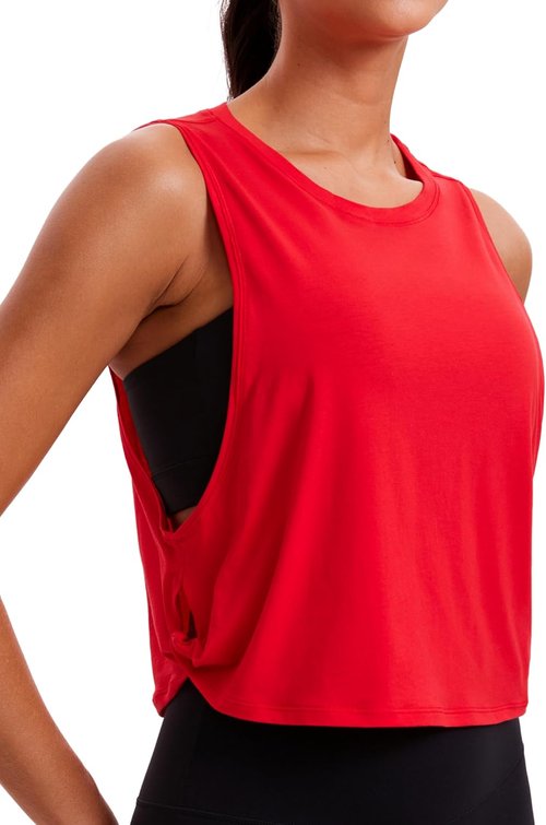 CRZ YOGA Pima Cotton Tank Top for Women - Loose Crop Sleeveless Athletic Shirt for Yoga & Gym