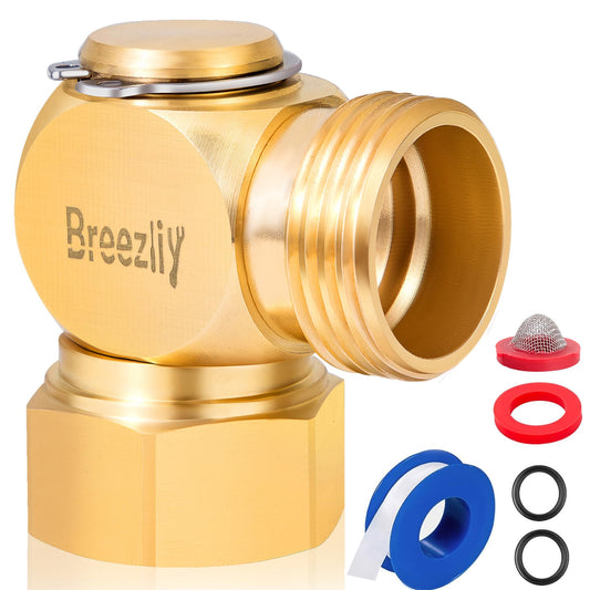Breezliy Garden Hose Swivel elbow Connector 90 Degree Solid Brass Pipe Fittings,Brass Replacement Part Swivel,Hose Kink Protector（1pc）