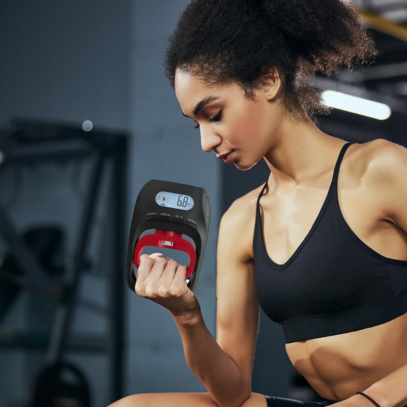 SUGOOE Grip Strength Tester Trainer, LCD Hand Dynamometer with 19-User Memory, Max 400lbs/180kg Capacity, Suitable for Sport Home Gym Use