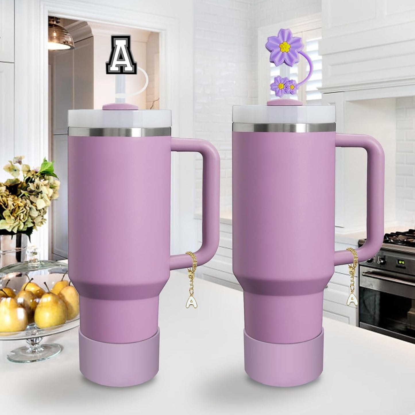 Stanley Cup Accessories Set - 2 Straw Covers, 1 Spill-Proof Stopper & 1 Handle Charm | Fits 30 & 40 Oz Tumblers