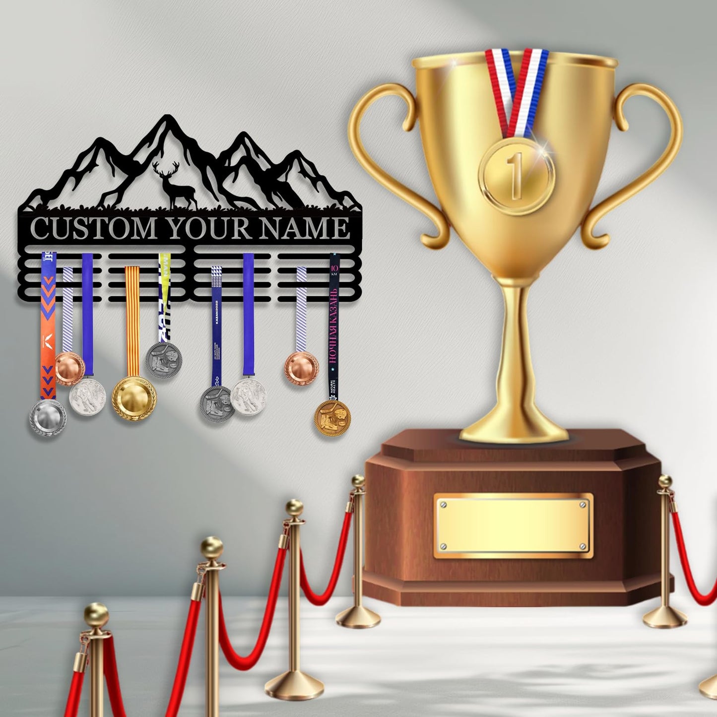 Personalized Medal Hanger Display - Custom Name Medal Holder Rack Wall Mount Decor, Trophy Shelf Tiered Award Rack Award Ribbon Hanger, Women Sports Medal Holder Rack for Dancing, Cheer, Ballet