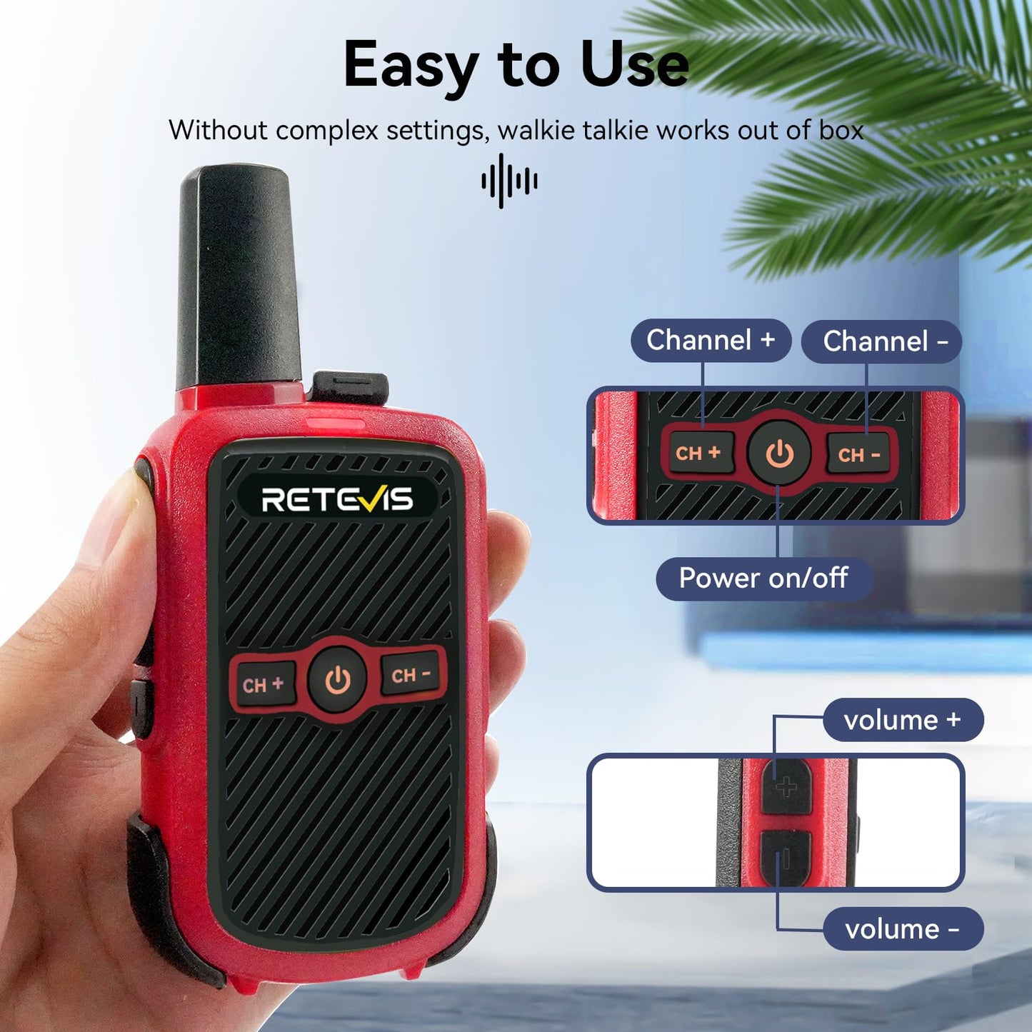 Retevis RT15 Walkie Talkies, Portable FRS Two Way Radios Rechargeable, Durable, Compact, VOX, Key Lock, Mini Walkie Talkies for Adults and Kids, School Family Outdoor Travel Camping Hiking (3 Pack)