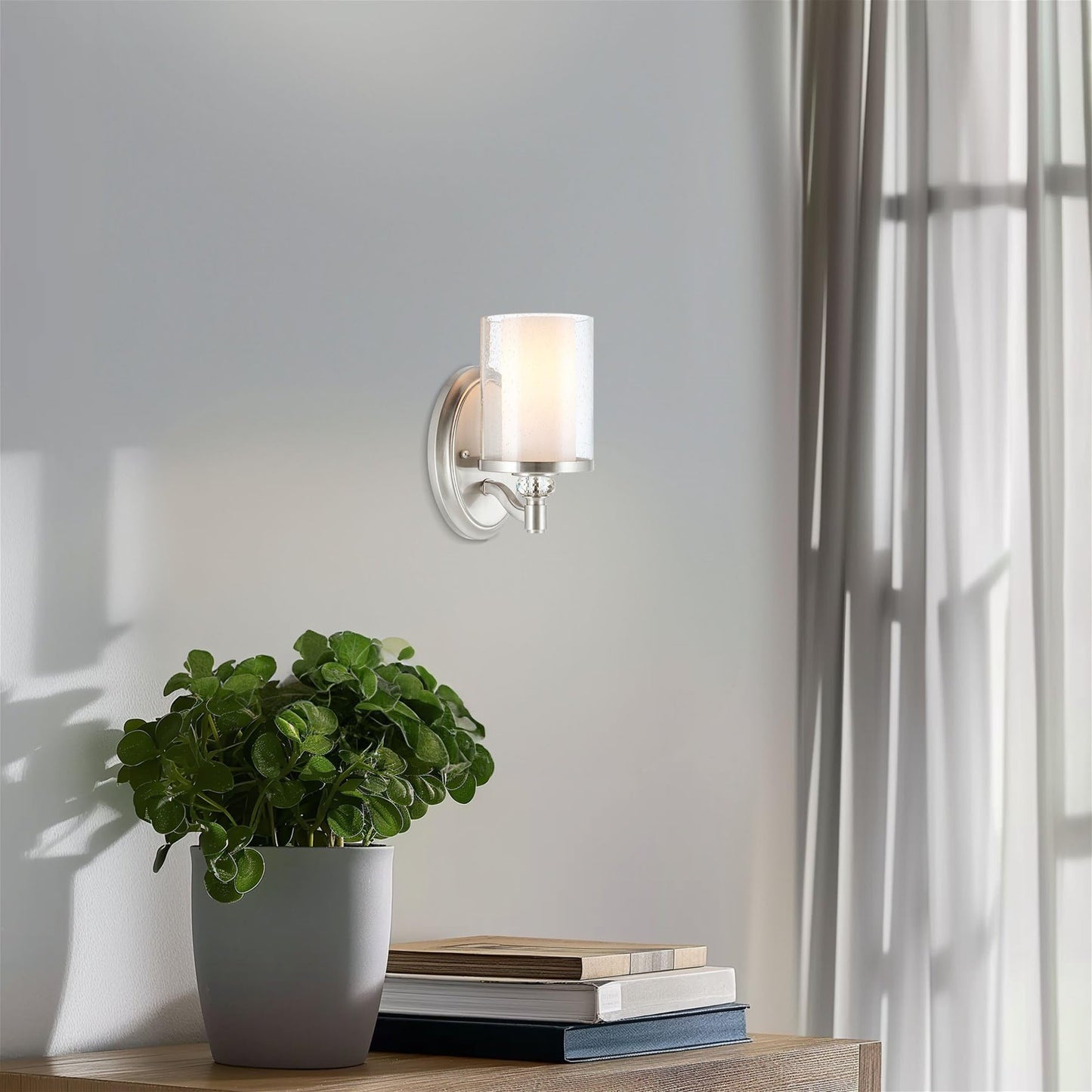 Kira Home Victoria 10" Transitional Wall Sconce, Frosted Glass Inner Shade + Clear Seeded Glass Outer Shade, Brushed Nickel Finish