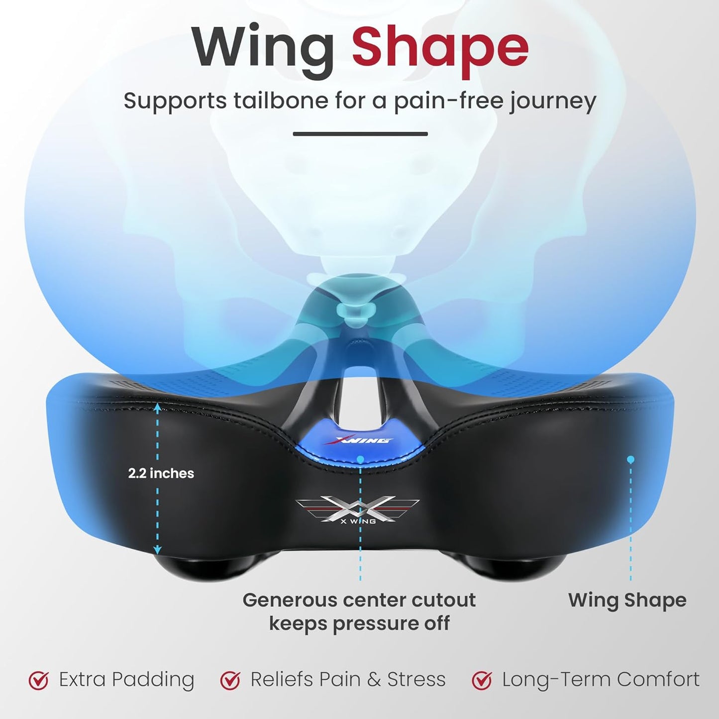 X WING Comfort Bike Seat - Innovative 5-Zone Design with Memory Foam for City, MTB & Trekking Bikes