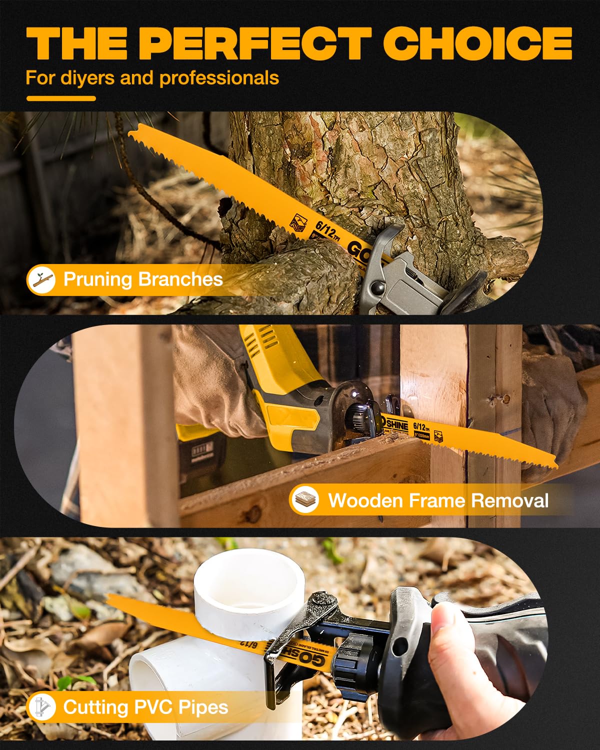 10 Pack 9 Inch 6/12 TPI Reciprocating Saw Blades for Nail-Embedded Wood,Bi-Metal Blades for Cutting Stud and Nail PVC Pallets etc