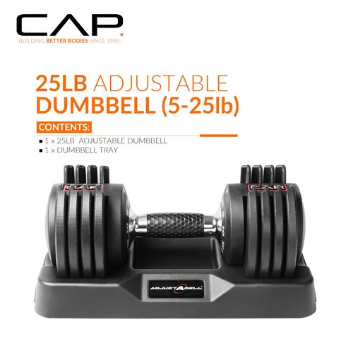 CAP Barbell 25 lb Single Adjustable Dumbbell with Contoured Full Rotation Handle, Honeycomb Chrome and Black Handle (SDBAIS-025G6)