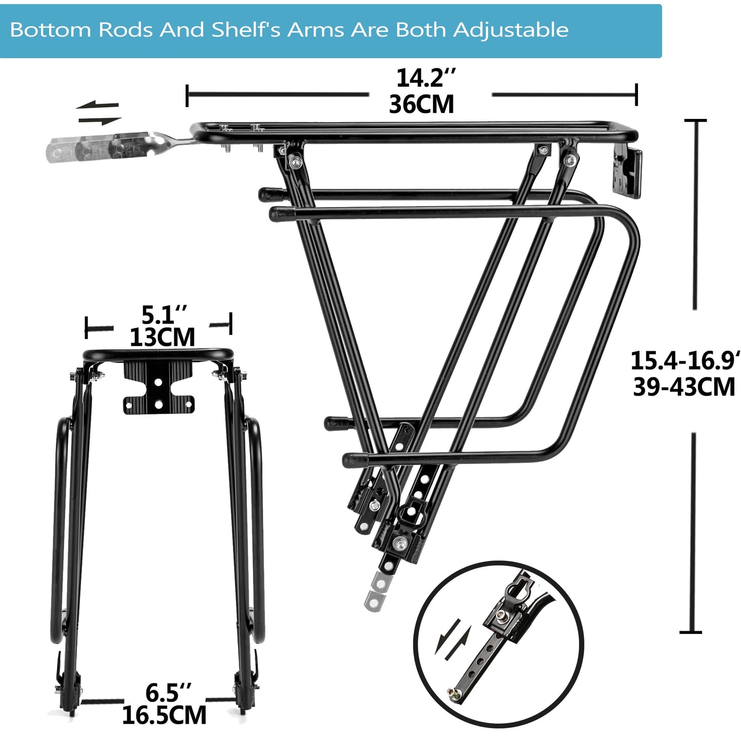 YONTUO Rear Bike Rack,Bike Cargo Rack,Bicycle Pannier Rack with Reflector and Cargo Net,Height Adjustable Fit 26”-29” and 700c Bike with Non-disc Brake,BCR04
