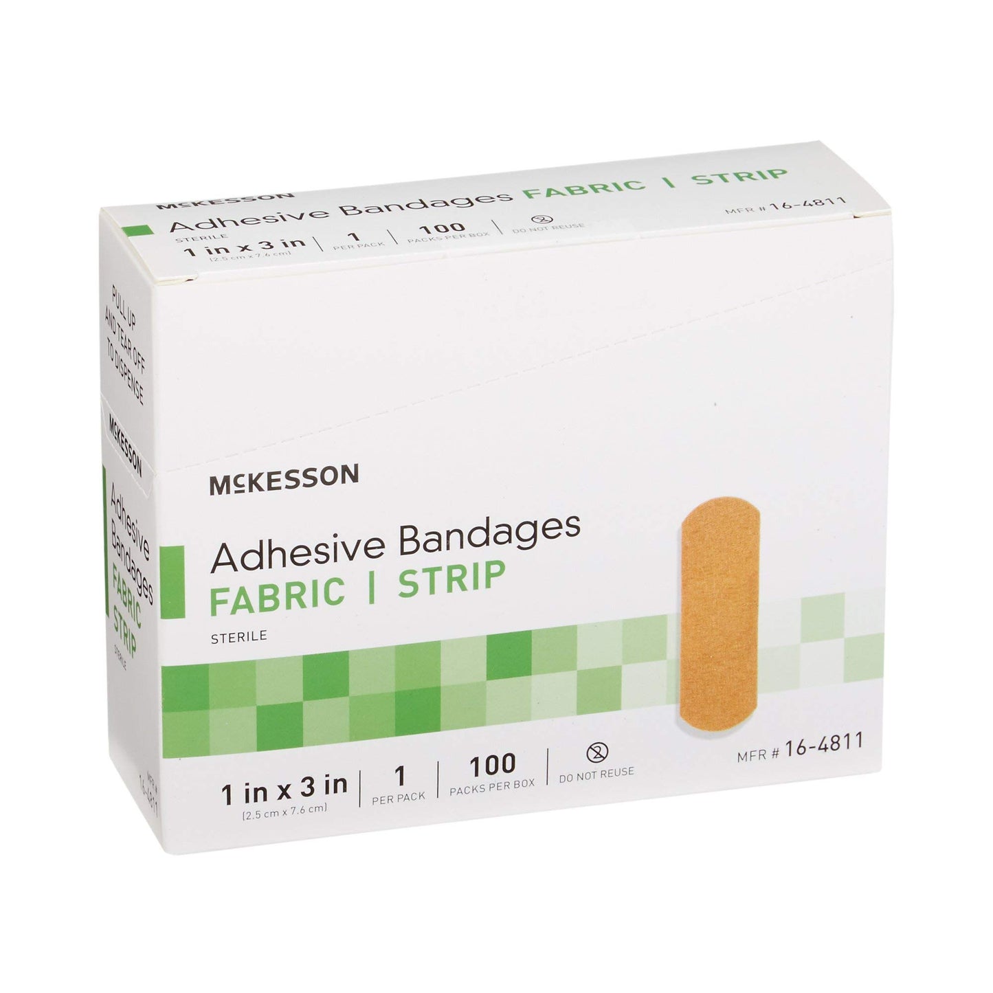 McKesson Adhesive Bandages, Sterile, Fabric Strip, 1 in x 3 in, 100 Count, 3 Packs, 300 Total