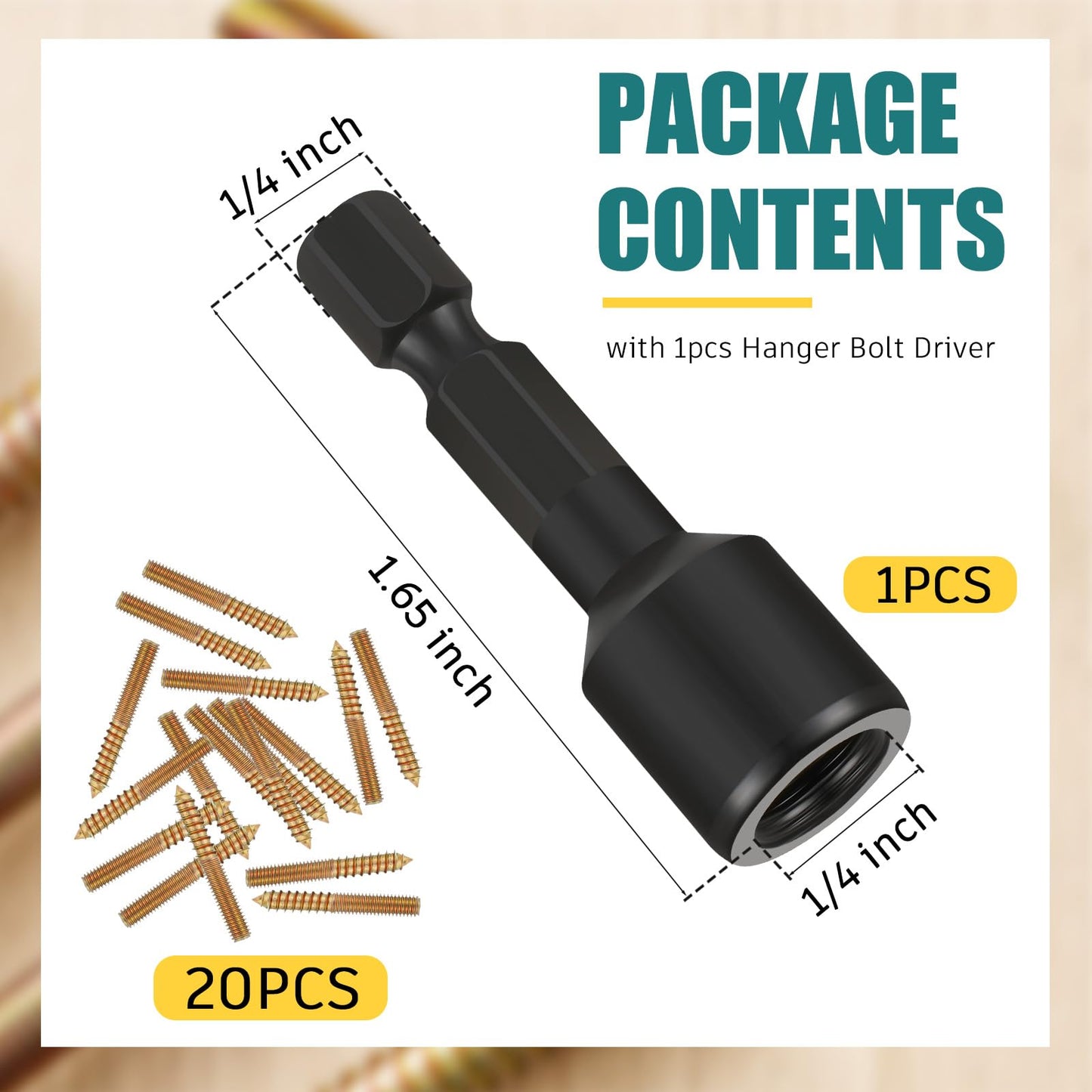Hicarer 20 Pack 1/4-20 x 3 Inch Hanger Bolts Double Headed Bolts with Driver Self Tapping Screw Threaded Rod Screws for Furniture Double Headed for Wood Furniture Joint