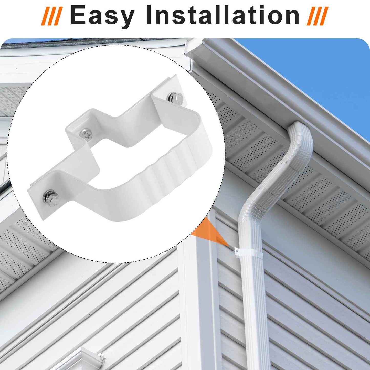 6-Pack Downspout Straps 3x4 & Wall Brackets, White Downspout Fasteners Set with Hardware for Secure Installation