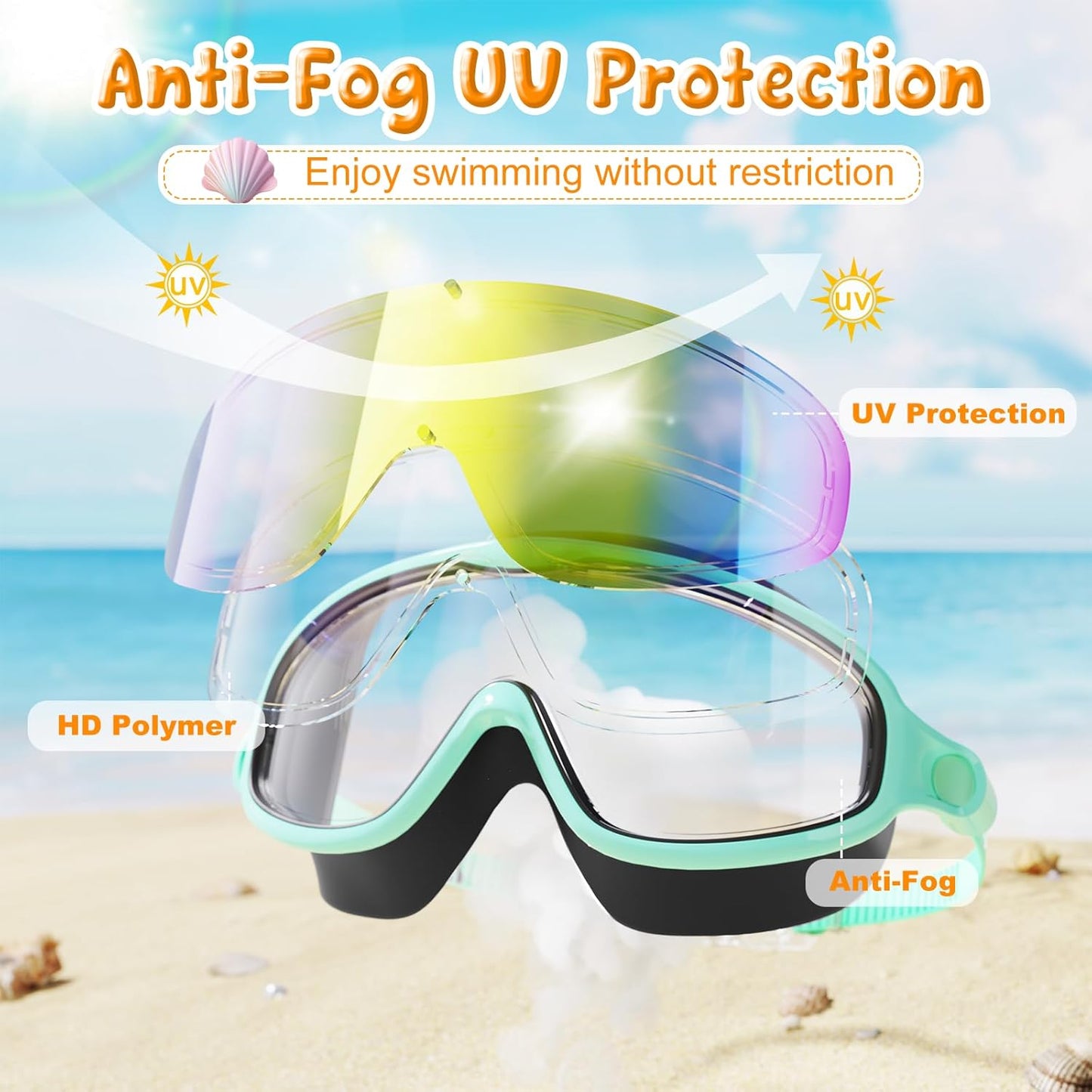 VegoVia Kids Swim Goggles - 2 Pack Anti-Fog UV Protection | Wide View for Ages 3-15