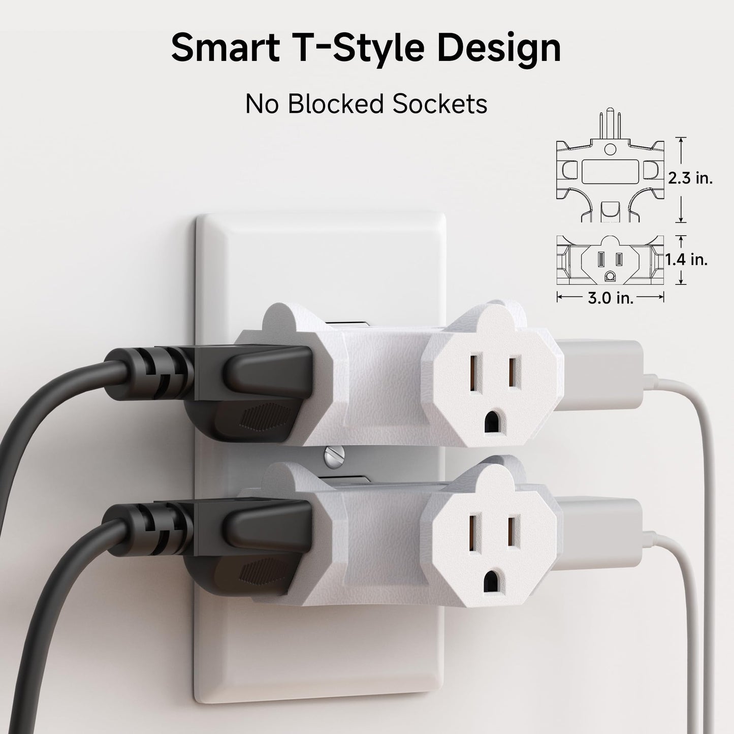 [UL Listed] Cable Matters 3-Pack 3 Way Plug Adapter 15A 1875W, 3 Prong 3 Outlet Adapter, Power Splitter Plug Outlet, 3 Way Electrical Splitter, White