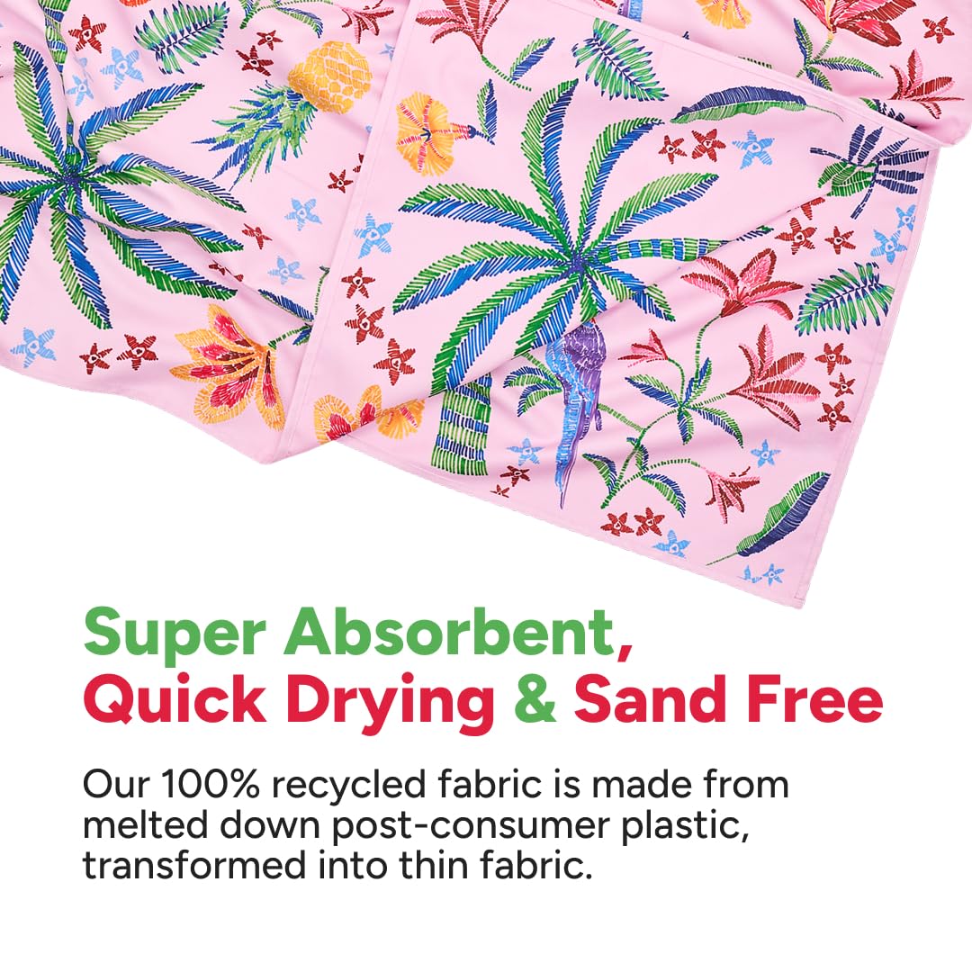 Dock & Bay Beach Towel - Quick Dry, Sand Free - Compact, Lightweight - 100% Recycled - Includes Bag - Pink Paradise - Large (160x90cm, 63x35)