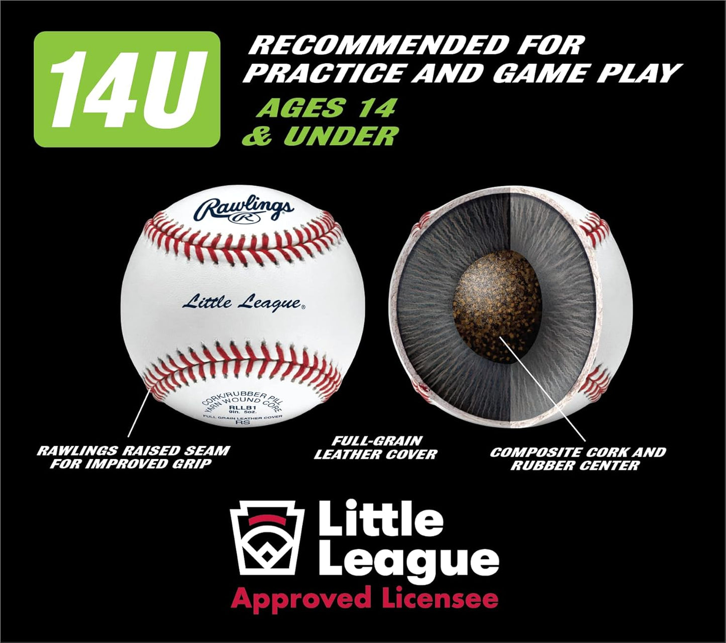 Rawlings Little League Baseballs - Competition Grade for Youth 14U | Multiple Count Options Available
