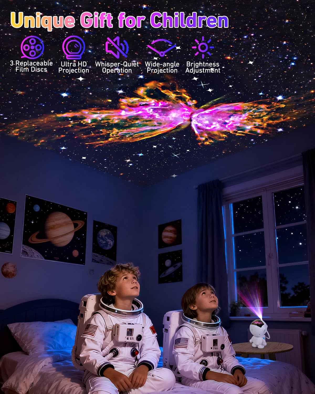 Astronaut Galaxy Projector,Star Projector with 12 Space Films,Galaxy Projector for Bedroom with Timer and 360°Rotating Magnetic Head,Planetarium projectors is Suitable for Kids and Adults (White)