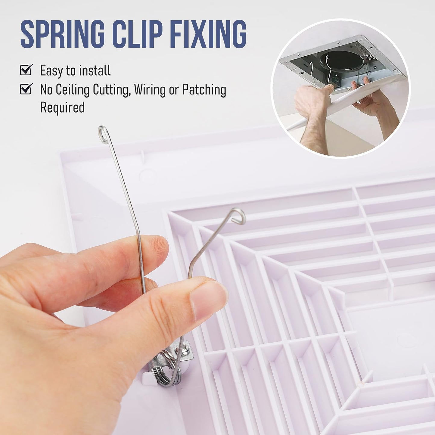 BQMEZRNUS Bathroom Exhaust Fan Cover White Bathroom Ceiling Fan Grille with Springs Replacement for Square Ceiling, Wall-Mount Exhaust Fan, Ceiling Fan Grille, Air Diverter (9x9 Inches)