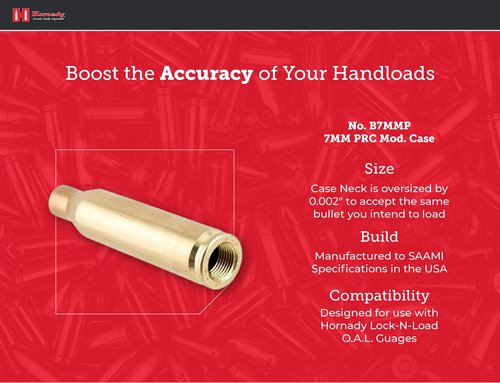 Hornady Lock-N-Load 7MM PRC Modified Case, B7MMP - Fits Most Popular Rifle Chambers and Manufactured to SAAMI Specs with Perfectly Round Case Neck, Slightly Opened