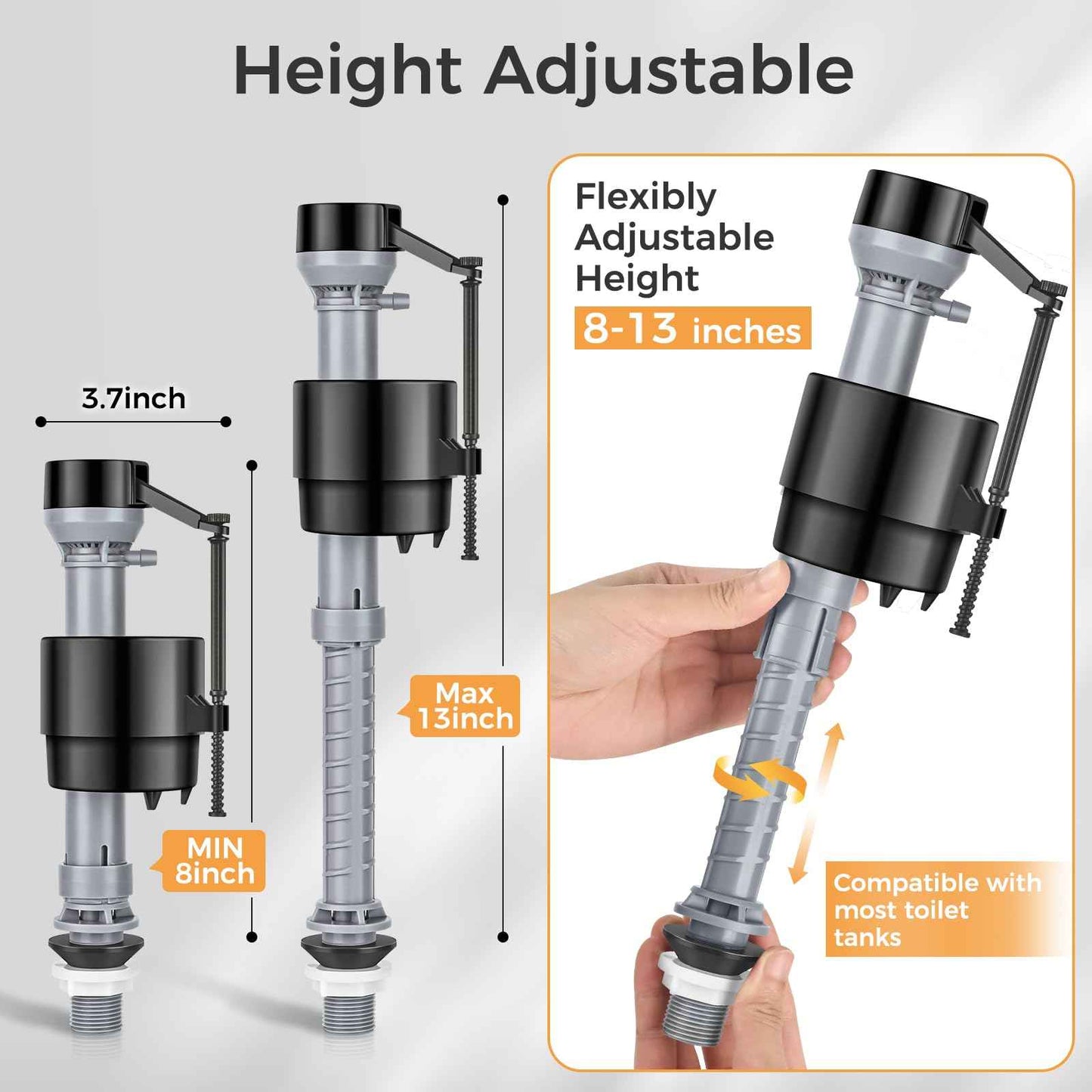 Houpeoro Universal Toilet Flusher Replacement Kit, Toilet Fill Valve Replacement Kit, Toilet Parts Inside Tank Kit, Adjustable, Quiet and Easy to Install (2-Pack)