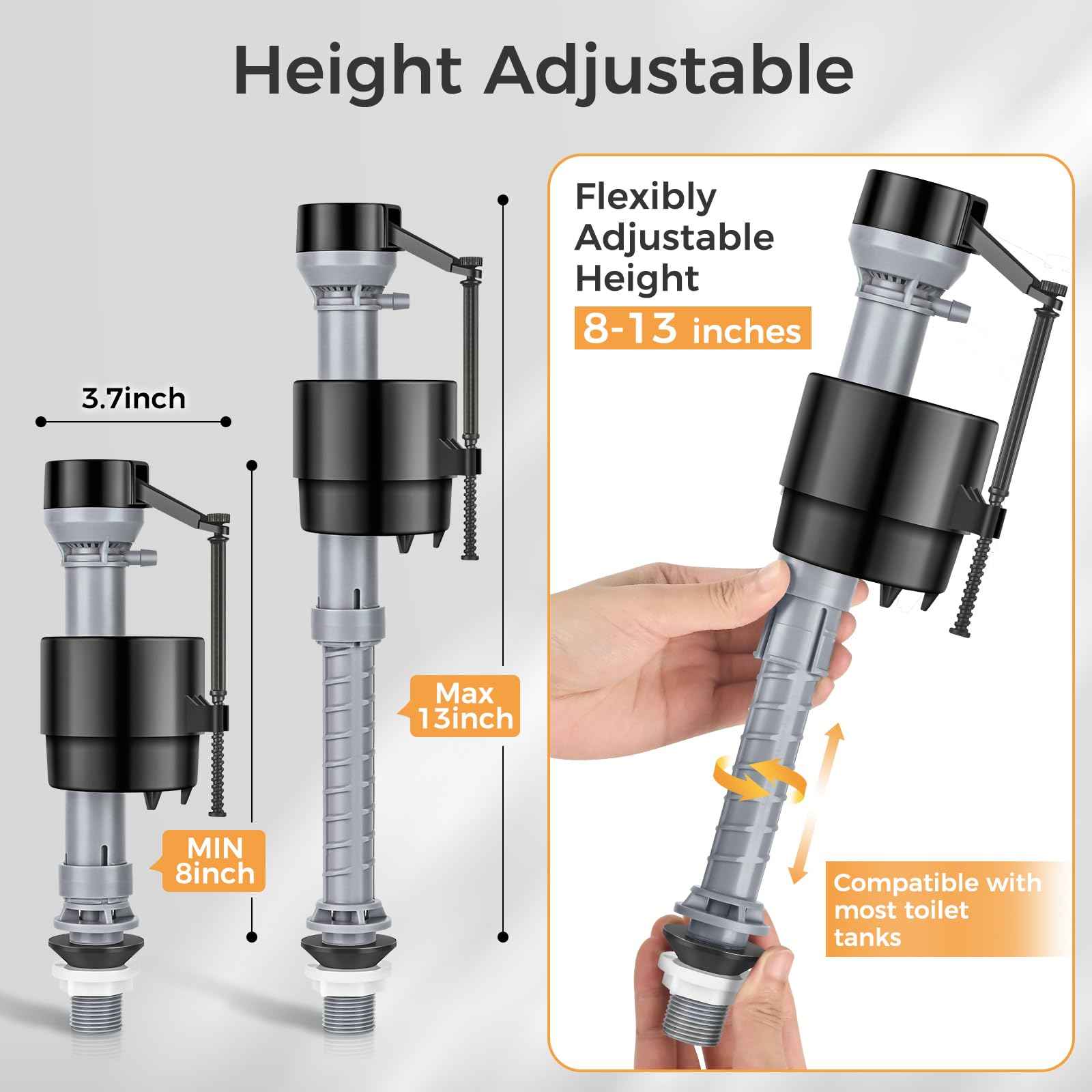 Houpeoro Universal Toilet Flusher Replacement Kit, Toilet Fill Valve Replacement Kit, Toilet Parts Inside Tank Kit, Adjustable, Quiet and Easy to Install (2-Pack)