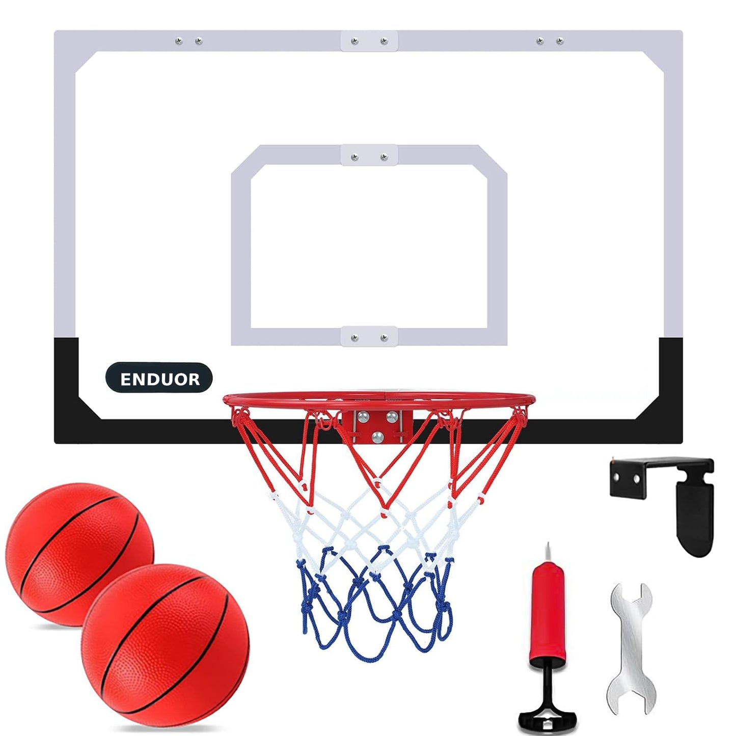 Basketball Hoop Indoor & Outdoor - Extra Large 26 x 17in Wall Mount or Over the Door Basketball Hoop, Complete Accessories with 2 Basket Balls & Pump, Easy to Install for Room, Office and Lawn
