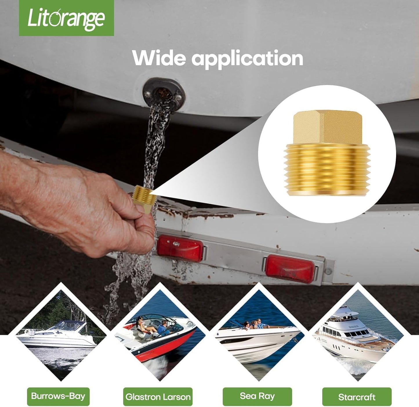 Litorange 2 PCS 3/4 Inch NPT Male Plug Fittings, Brass Cored Plug with Square Head for Boat, Gas,Drain plug etc.