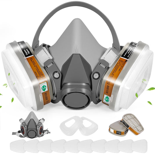 LMINHAN Respirator Mask, Grey Chemical Respirator Mask with 6001 Filters, Respirtaor mask for Epoxy Resin, Paint Respirator