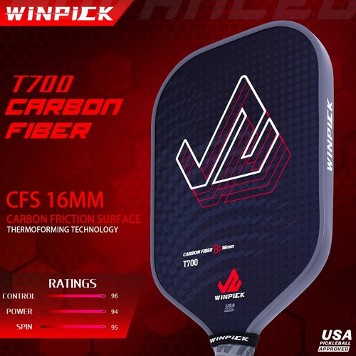 WINPICK Pickleball Paddle, T700 Carbon Fiber Surface Thermoformed Pickleball Paddles with Foam Injected Walls, PP Honeycomb Core, Stable Performance Control & Power Pickleball Racket, USAPA Approved