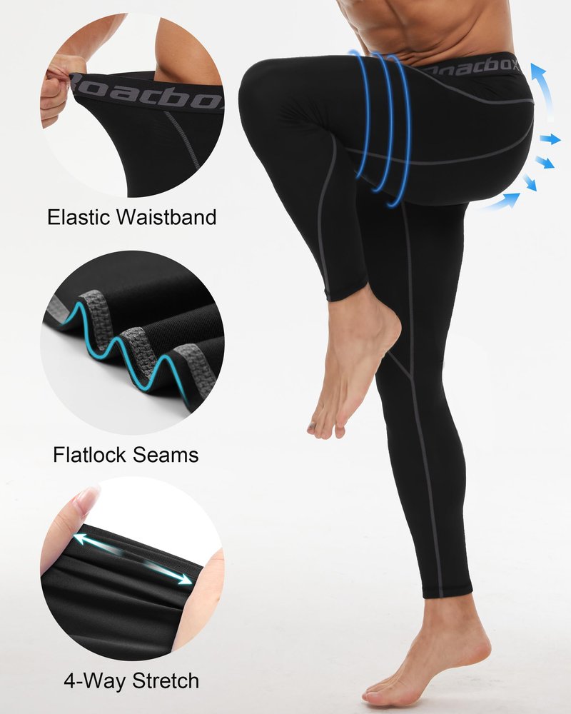 Roadbox Men’s Compression Pants Running Tights, Performance Sports Workout Leggings, Athletic Base Layer for Gym Basketball
