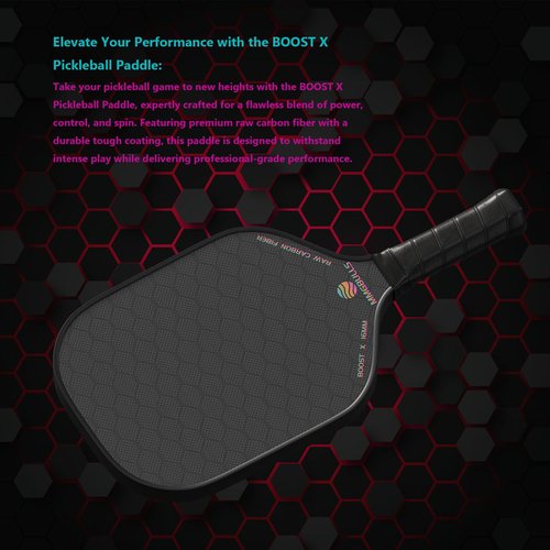 MMGBULLS Boost X Pickleball Paddle, Raw Carbon Fiber, 16mm Honeycomb Core, Foam Injected Walls, Ergonomic Comfort Grip for Durable & Lightweight