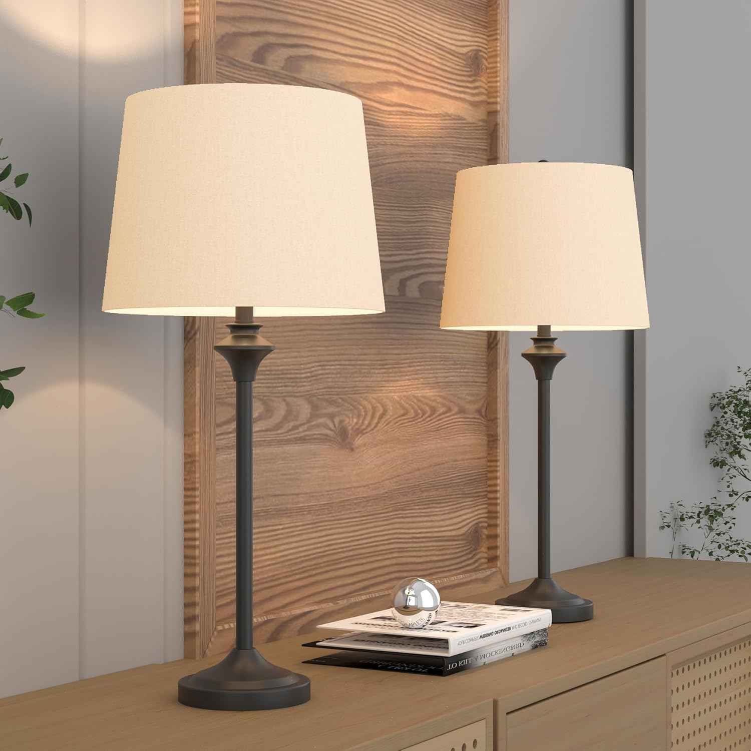 Brass Gold Table Lamps Set of 2 - 26" Modern Buffet & Nightstand Lamps for Living Room, Bedroom, Office
