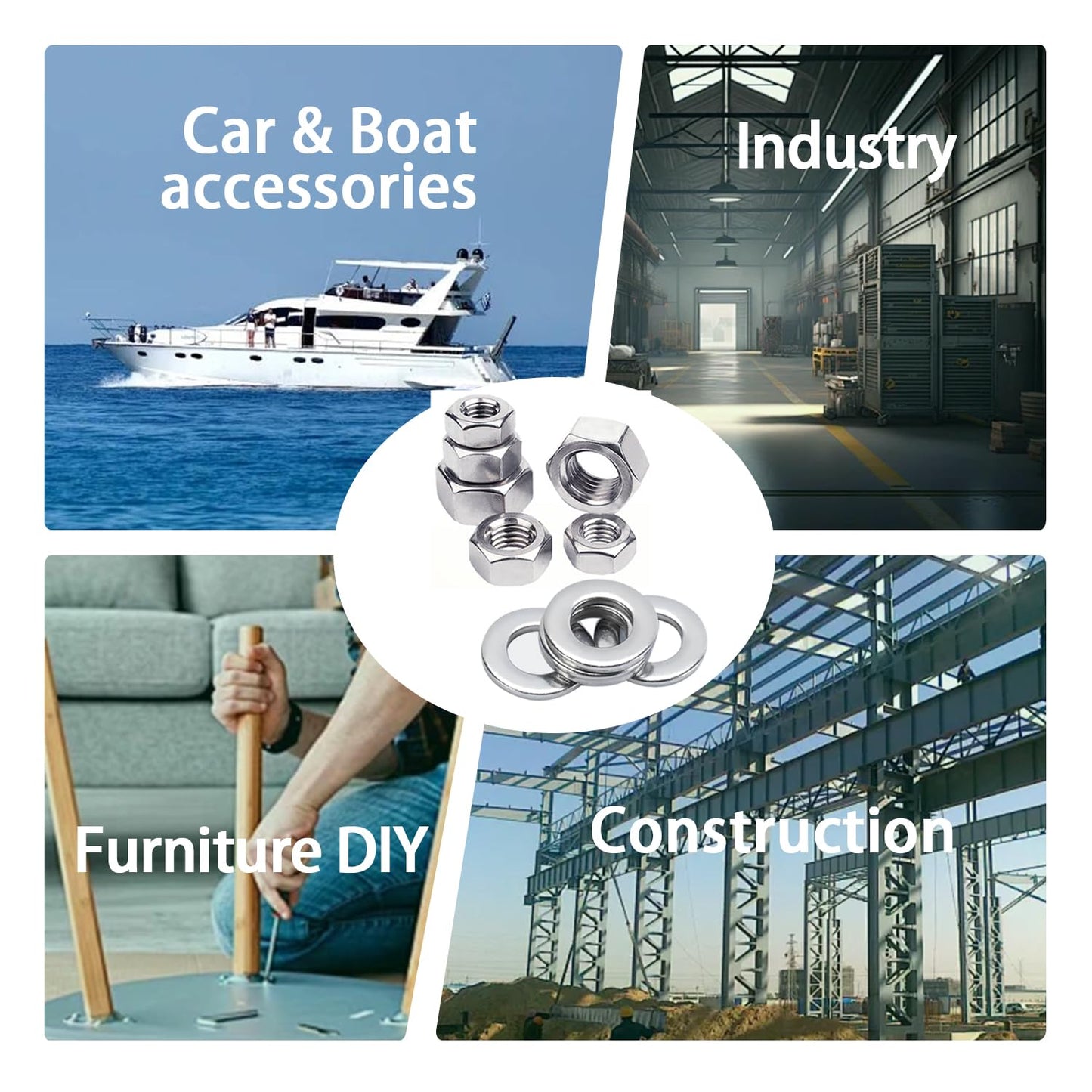 Dianrui 276 PCS Metric Hex Nut and Washer Assortment Kit, 7 Size Nuts and Washer Set (M3 M4 M5 M6 M8 M10 M12) 304 Stainless Steel Hardware Hex Nuts for Screw Bolt