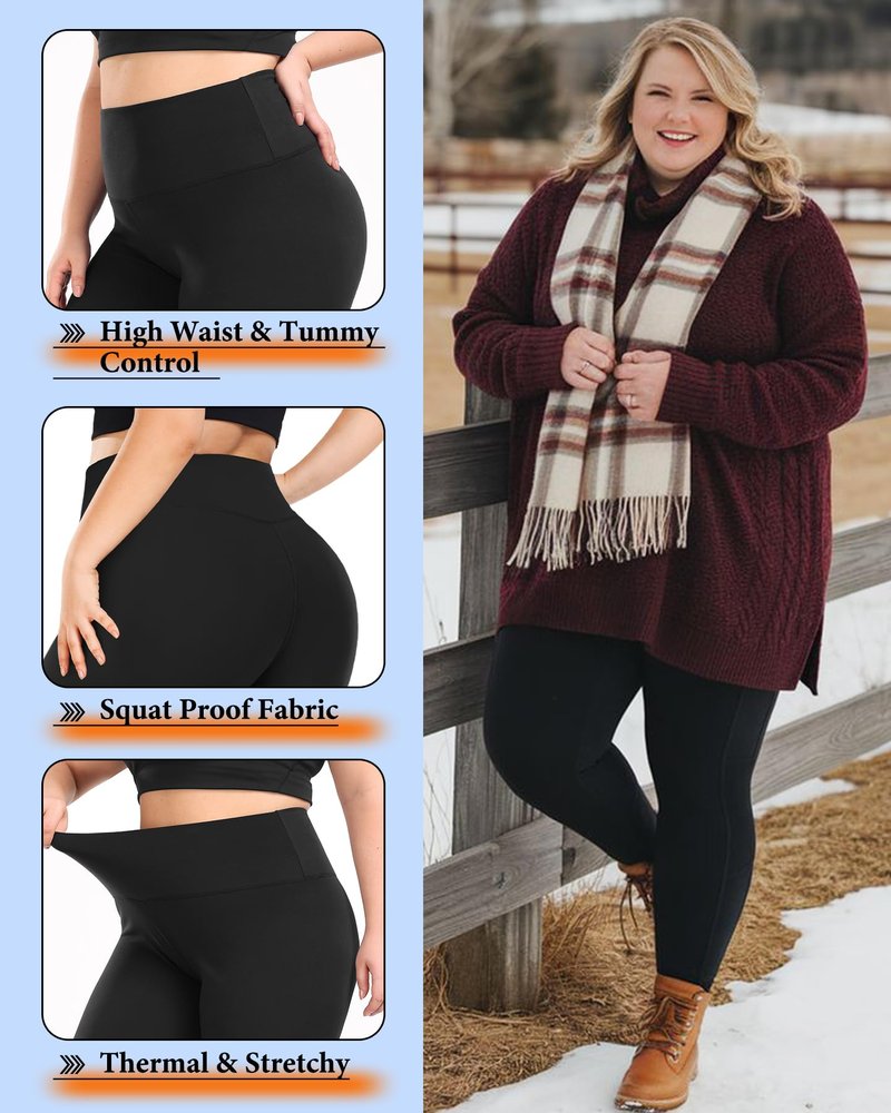 Diu Life 3 Pack Plus Size Fleece Lined Leggings Women -Stretchy Warm Winter Yoga Pants Thermal Leggings (2X 3X 4X)