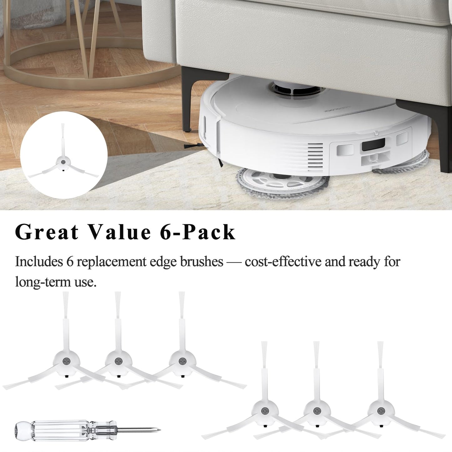 Soniicmomo Side Brushes Replacement Compatible with Roborock Q Revo/Qrevo S/Qrevo Pro/Qrevo Master/S8/S8+/ S8 Pro Ultra/Q5/Q7/Q7Max/Q8 Max/S7/S7 Max Ultra/S7 MaxV/S6/S5/S4/E2/E3/E4/E5 Robot Vacuum