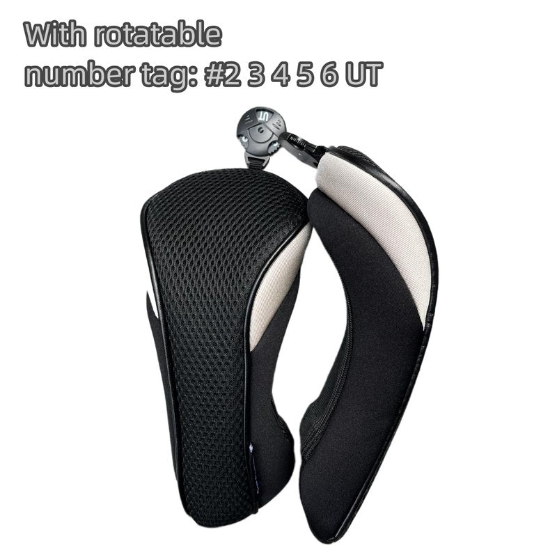 2pcs Golf Hybrid Headcover Set Hybrid Head Covers, Black Golf Club Covers for Hybrids, Meshy Rescue Covers with Rotatable ID Tag #2 3 4 5 6 Ut