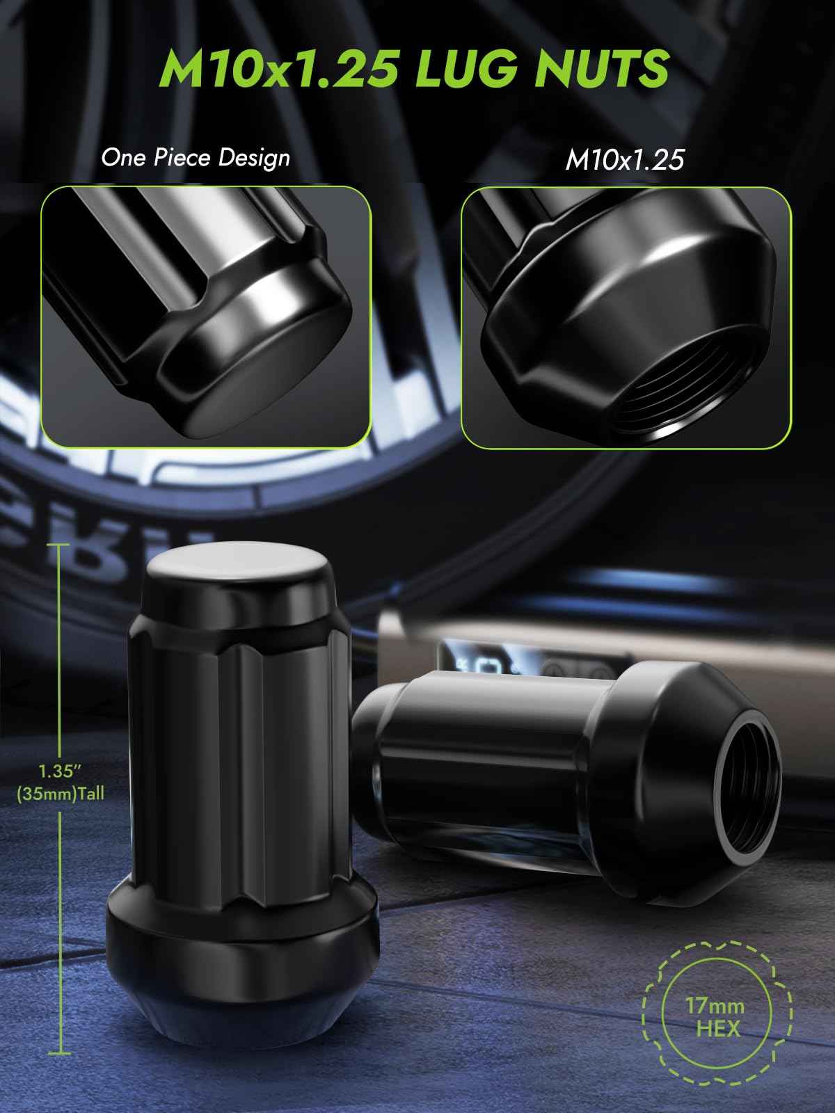 AUTOPTIM M10x1.25 ATV Lug Nuts - Replacement for Honda Foreman Ranchers Yamaha Can Am Outlander Arctic Cat Kawasaki Suzuki Aftermarket Wheel Nuts, Black 16PCS 6 Spline Closed End Nuts with Socket Key