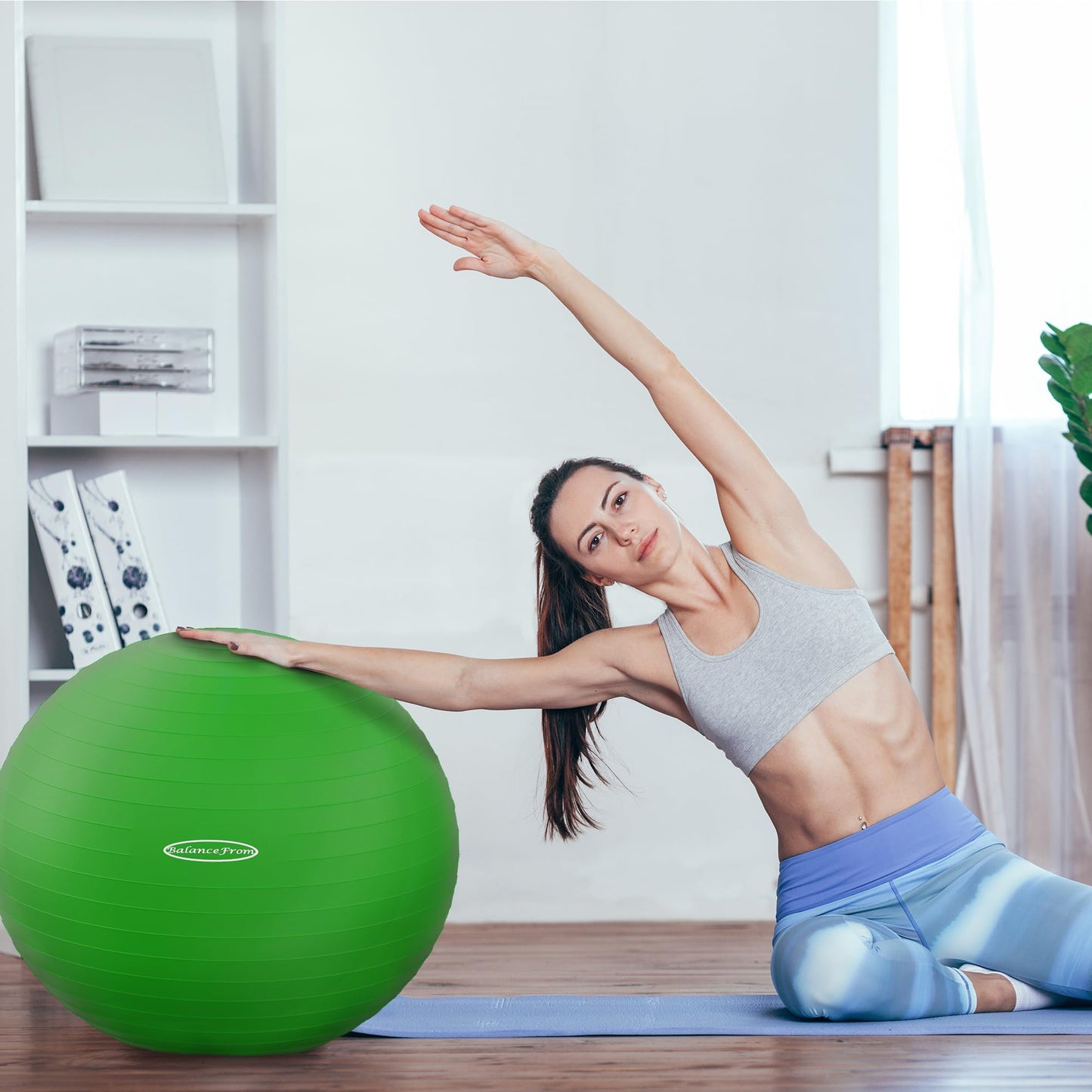 Fitvids Anti-Burst and Slip Resistant Exercise Ball Yoga Ball Fitness Ball Birthing Ball with Quick Pump, 2,000-Pound Capacity, Green, 26-inch, L
