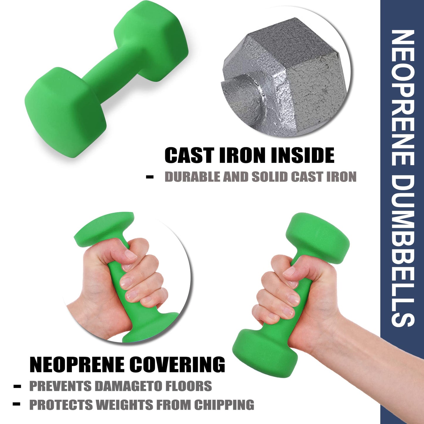 Balelinko Home Gym Equipment Workouts Strength Training Weight Loss Pilates Weights Yoga Sets Free Weights for Women, Men, Seniors and Youth, 3LB Green, Pair