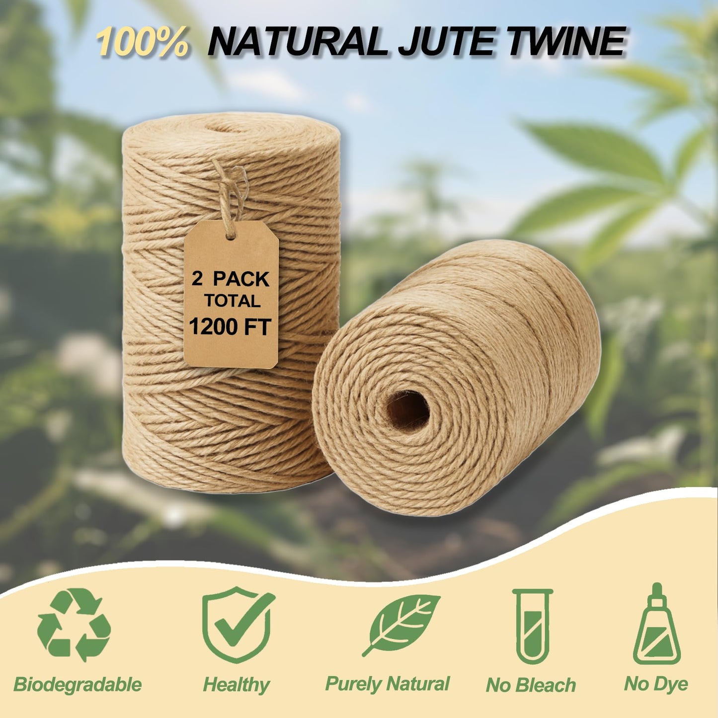 5 Pack Natural Twine String Suit : 2mm 1200 Feet Jute Twine Twisted from 3 Ply - String for Crafts Gardening Gift Wrapping Home Decor Knitting - Suitable for Handicraft and Gardening Enthusiasts
