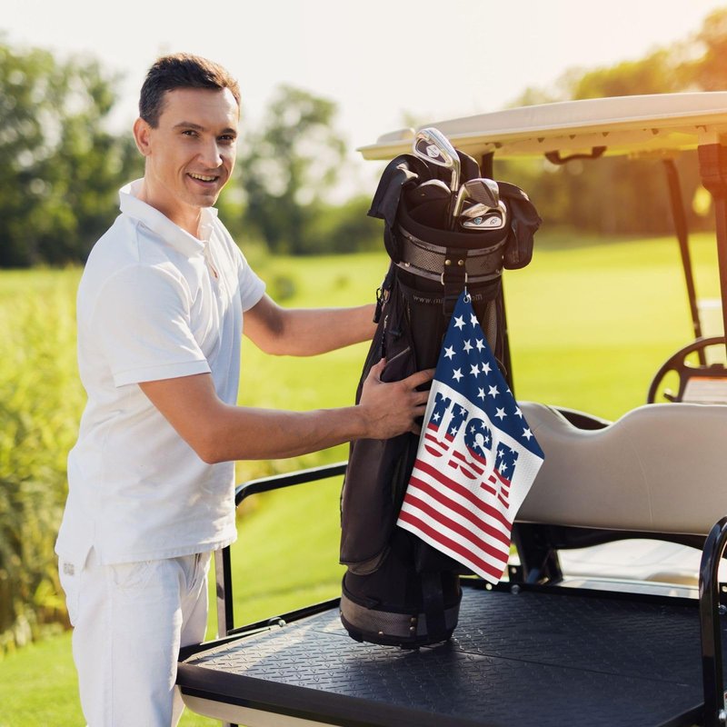 BJQ USA Golf Towel American Flag Golf Towel with Carabiner Clip Microfiber Towel for Golf Bags Men and Women Golf Accessories