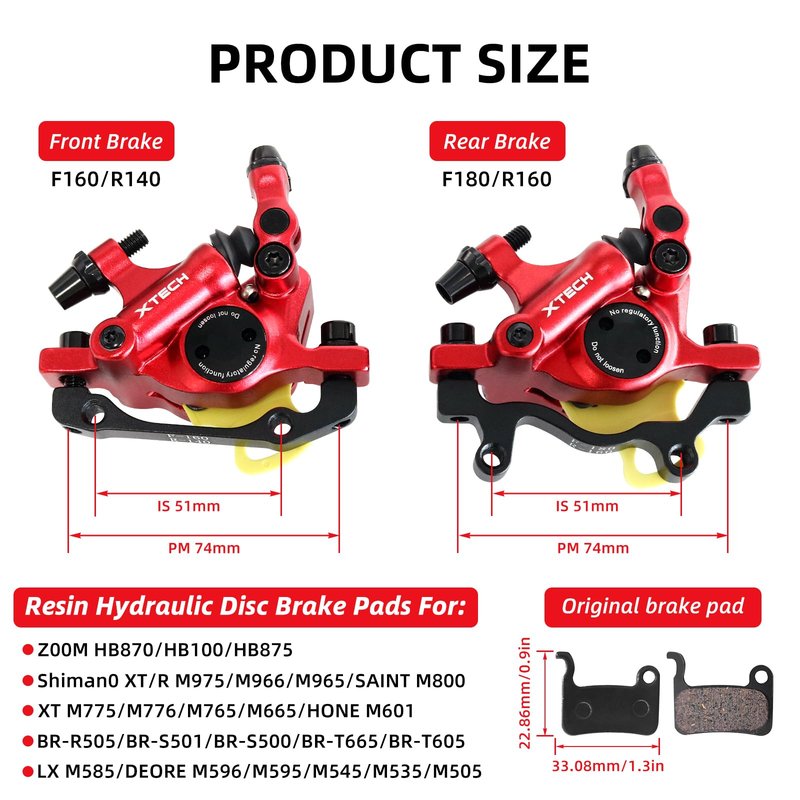 Z00M HB-100 Hydraulic Disc Brake Calipers, MTB Bike Disc Brakes Front & Rear Caliper Set with 160 mm Rotors, Aluminum Alloy Bicycle Disc Brake Kit for eBike, Mountain Bike, Road Bike, Fat Bike