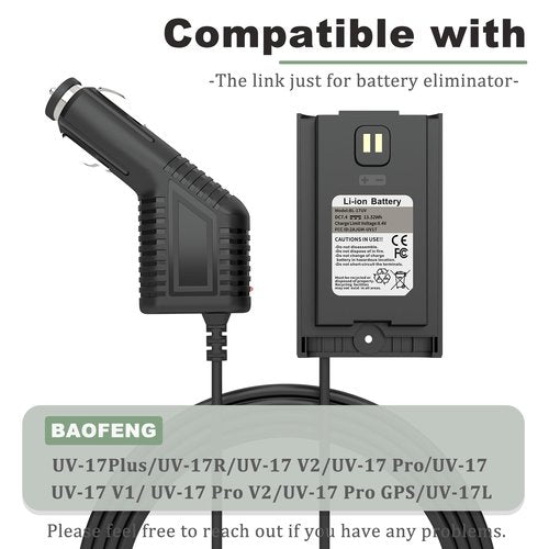 BAOFENG Battery Eliminator UV-17R Car Charger 12V for Two Way Radio Long Range Replacement Original Battery Walikie Talkie Accessories