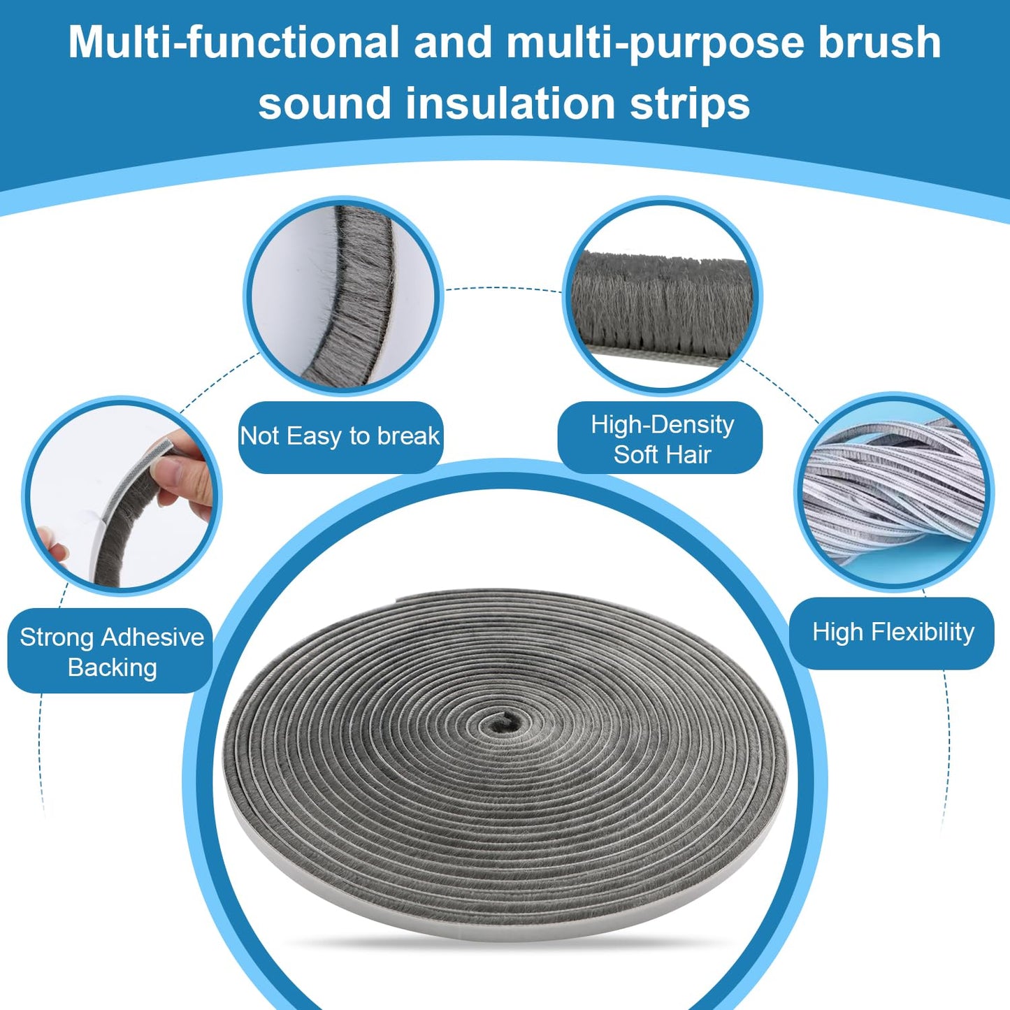 Soundproofing Weather Stripping Door Seal Insulation for Doors Frame and Windows Heat Blocker 33 Ft x 0.35" Wide x 0.2" Thick Self-Adhesive Tape