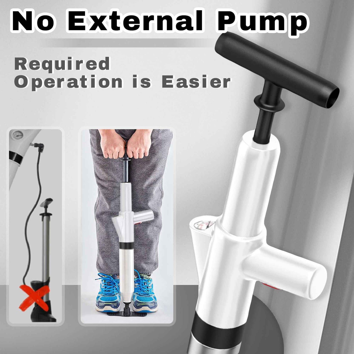Toilet Plunger, High Pressure Air Plunger Drain Blaster with Visual Pressure Gauge, Drain Clog Removal Tool, Stainless Steel Toilet Unclogger Plungers for Bathrooms, Sinks, Kitchens, Clogged Pipe