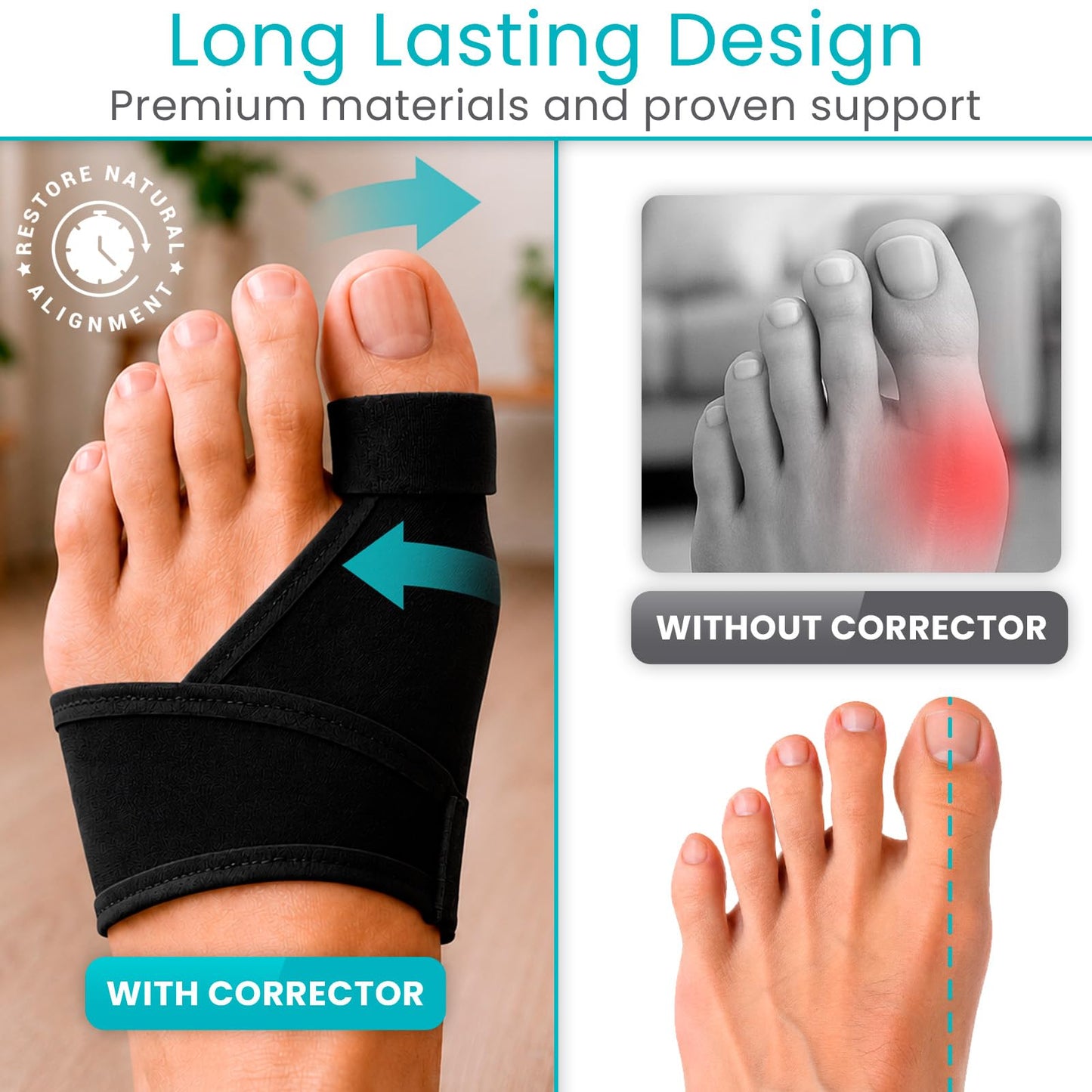 Vive Bunion Brace (Pair) - Big Toe Corrector Straightener with Splint - Hallux Valgus Pad, Joint Pain Relief, Alignment Treatment - Orthopedic Sleeve Foot Wrap Support for Men and Women (Black)