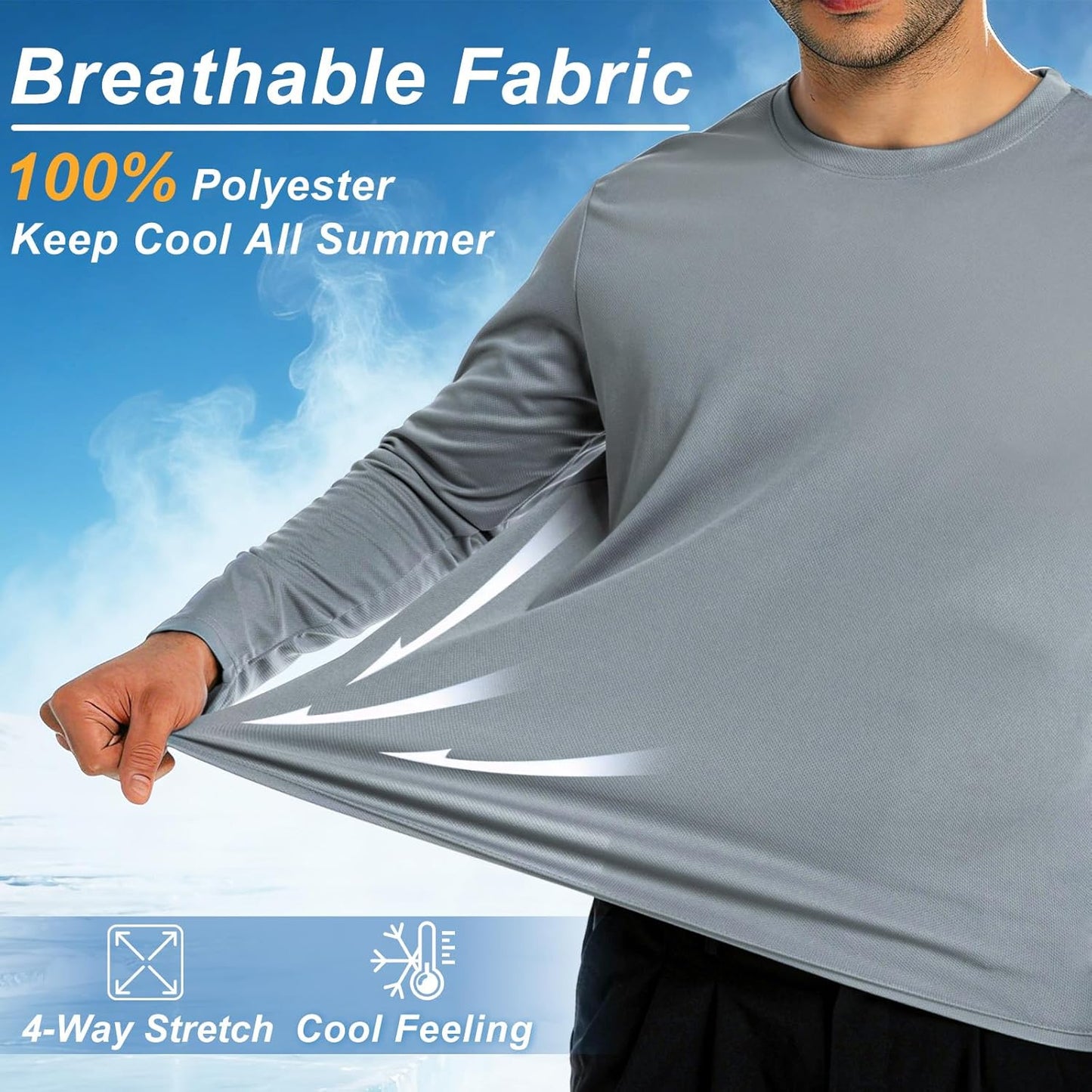 Skiennix Long Sleeve Rash Guard - Dri-Fit UV Cooling T-Shirt with UPF 50+ Sun Protection for Men